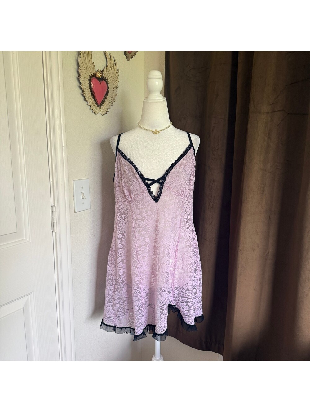 Y2K Secret Treasures Pink Lace Nightie Slip Dress XL Coquette